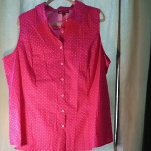 Sleeveless Pink Polka Dot Button-Up Top